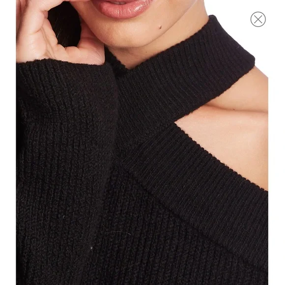 1.STATE Cross Neck Cold Shoulder Cotton Blend Sweater - Picture 3 of 7